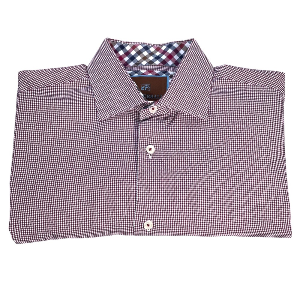 Tattersall London 100% Cotton Small Red Gingham Long Sleeve Shirt 16.5  32/33